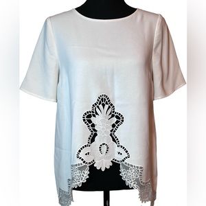 TOPSHOP Light Cream Floral Open Embroidered Hi-Low Short Sleeve Blouse Size 4